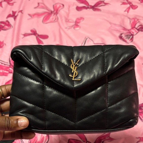 Saint Laurent Black Clutch with Gold Logo - Picture 3 of 6